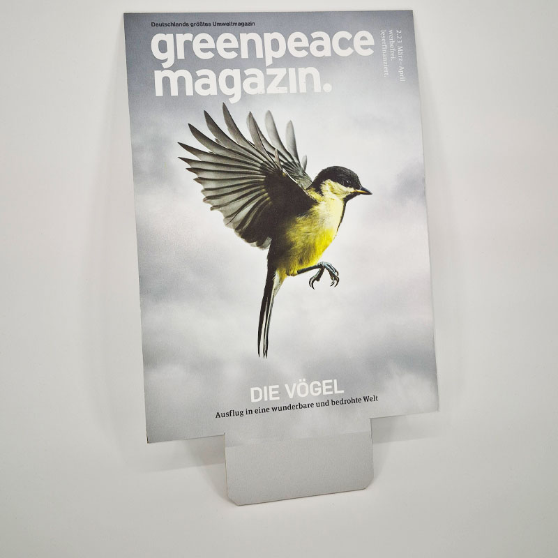 Topschild für das Greenpeace Magazin im Digitaldruck